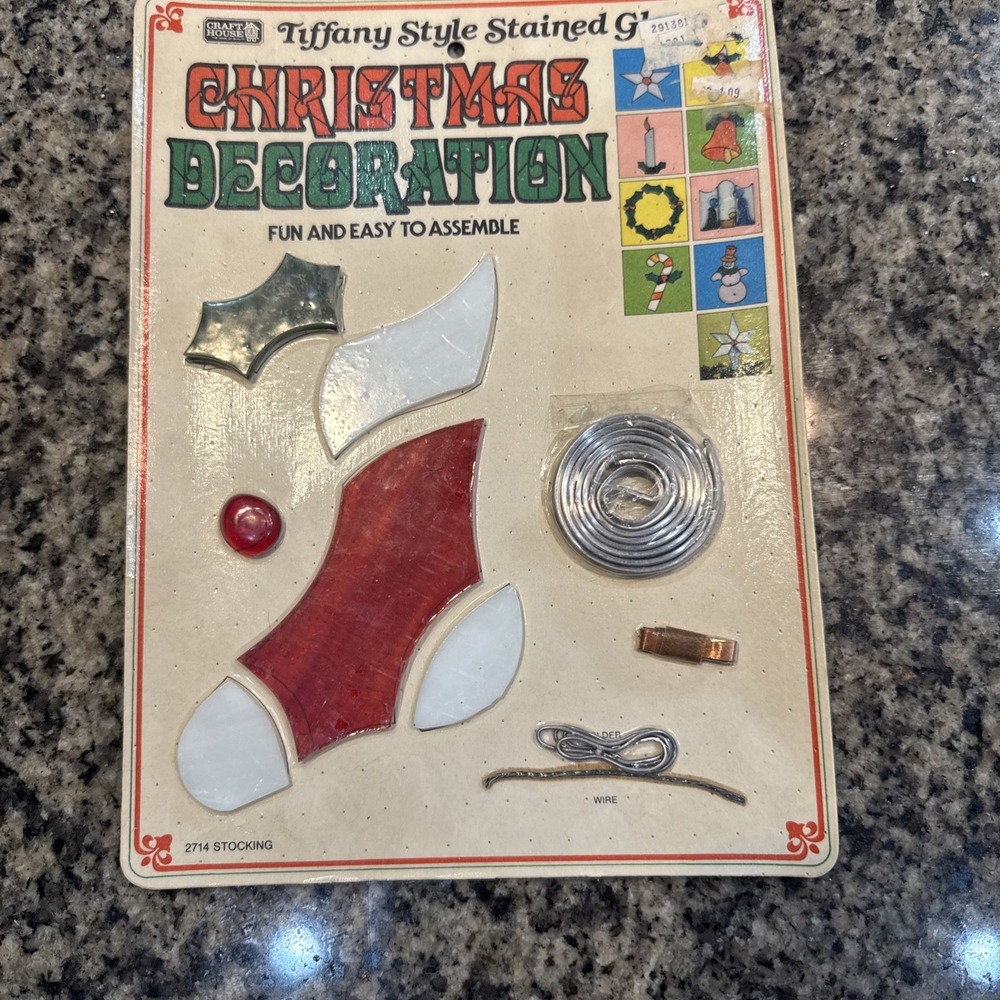 Vintage Christmas‎ Craft House Tiffany Style Stain Glass Kit Stocking Ornament